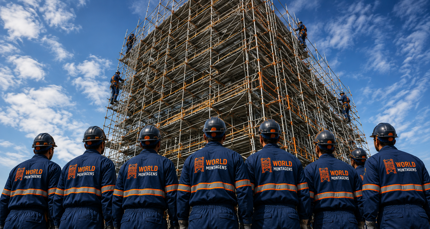 Equipe World Montagens realizando montagem de andaimes